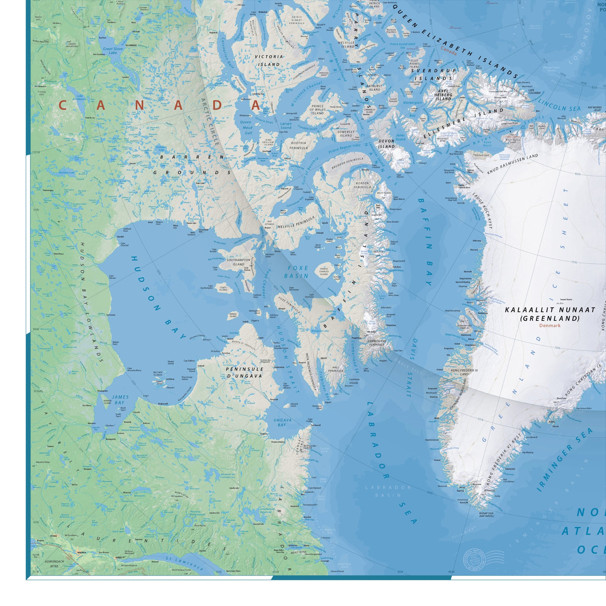 Arktis-Landkarte | Physische Wandkarte der Nordpolarregion