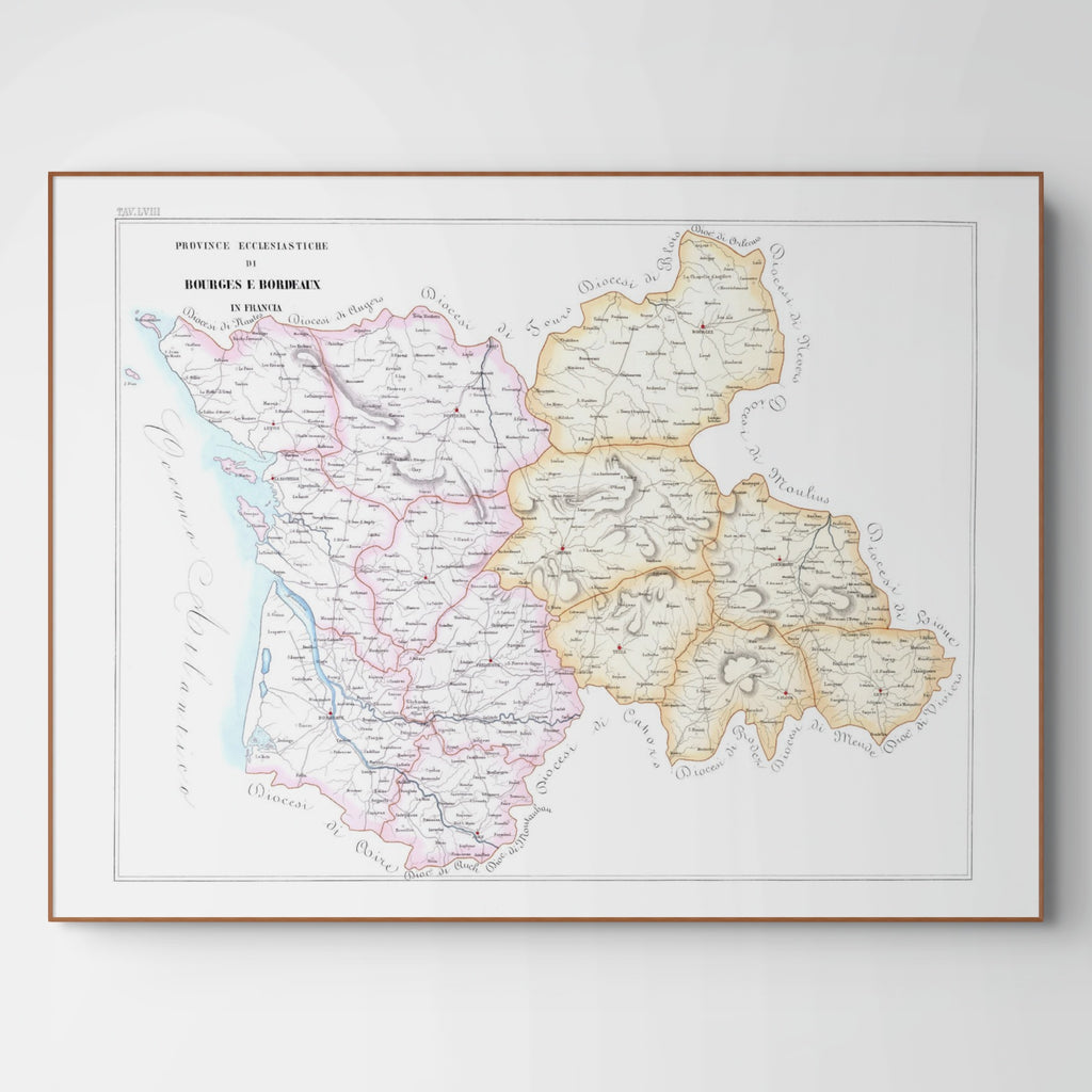 Kirchenatlas | Bordeaux | Bourges | Frankreich | Vintage Map