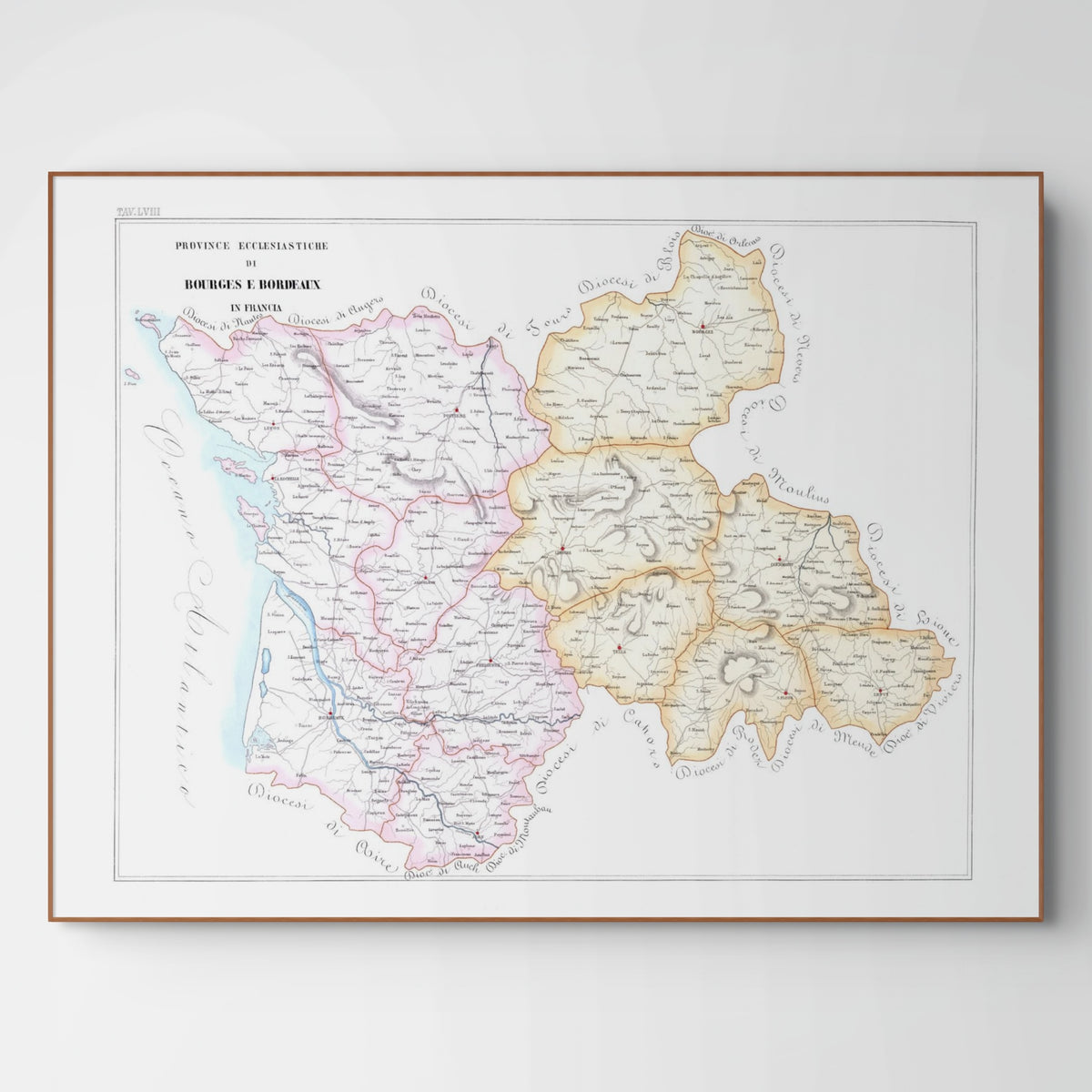 Kirchenatlas | Bordeaux | Bourges | Frankreich | Vintage Map