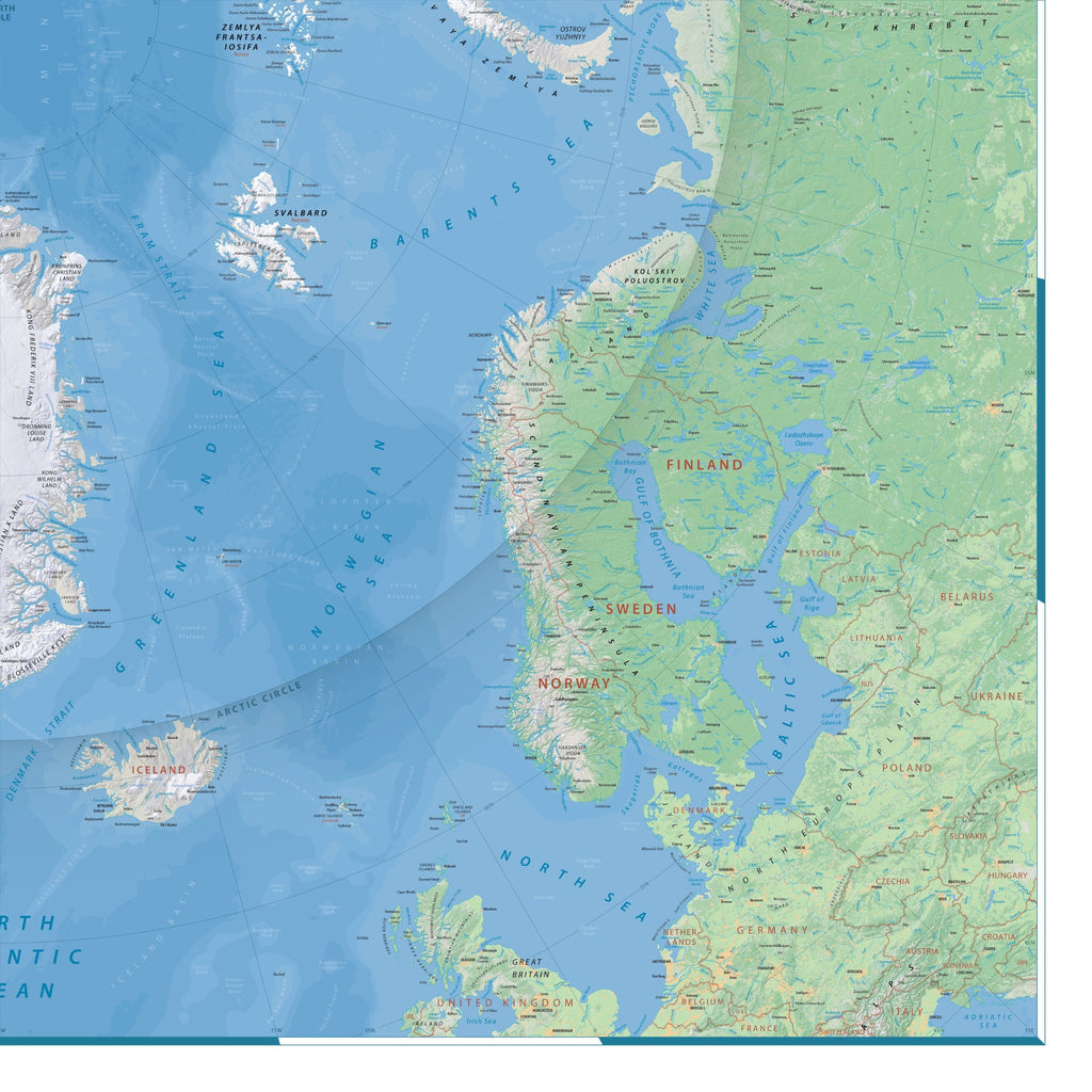 Arktis-Landkarte | Physische Wandkarte der Nordpolarregion
