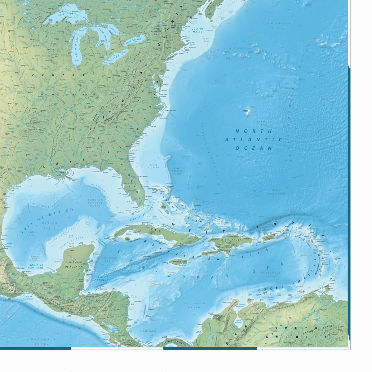 Nordamerika-Karte | 2025 | Physische Wandkarte Nordamerikas