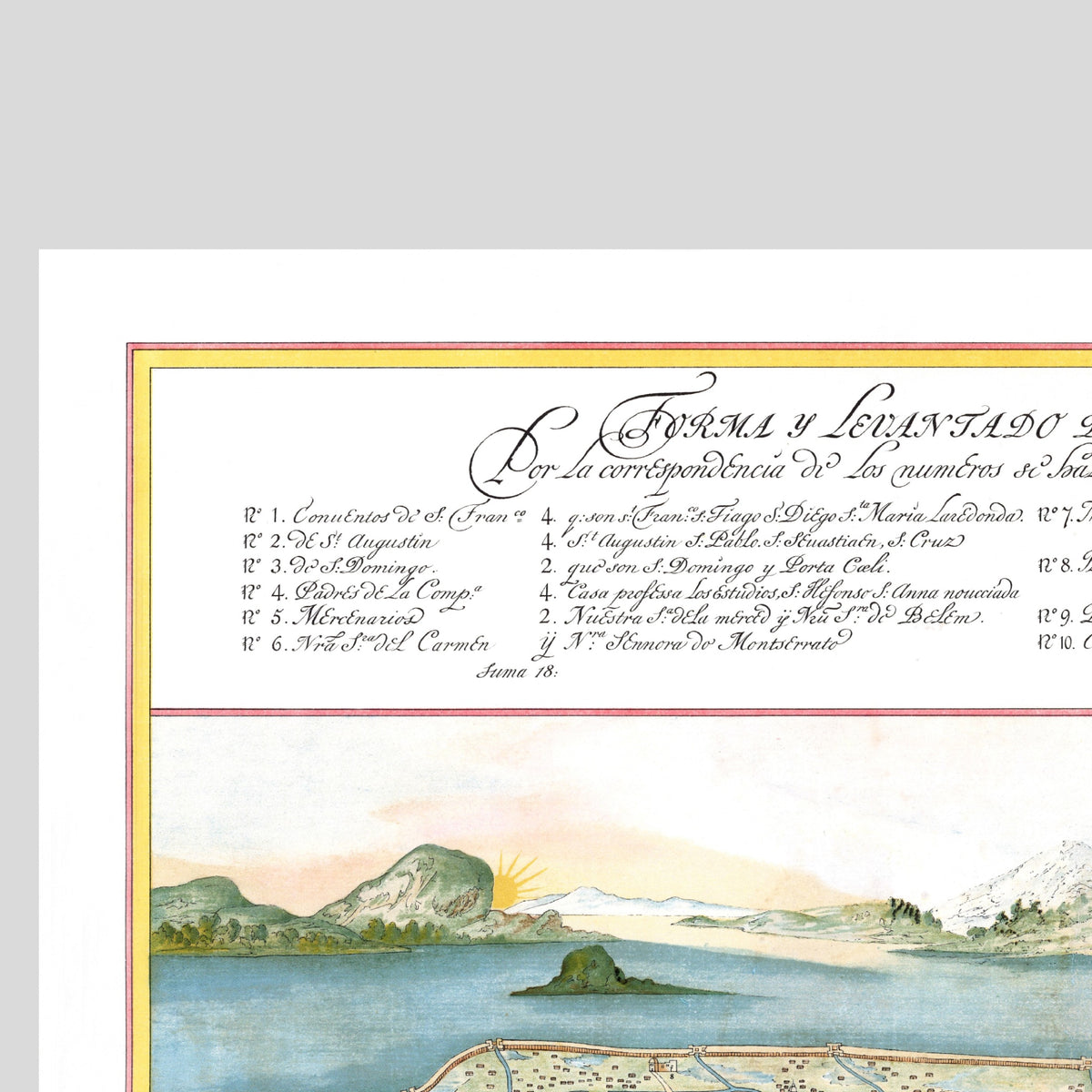 Mexico-City | Panorama-Karte | 1628 | Stadtplan | Vintage Map