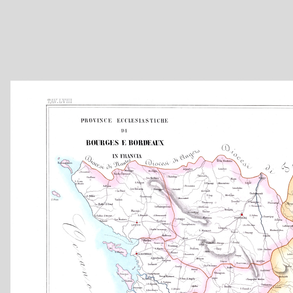 Kirchenatlas | Bordeaux | Bourges | Frankreich | Vintage Map