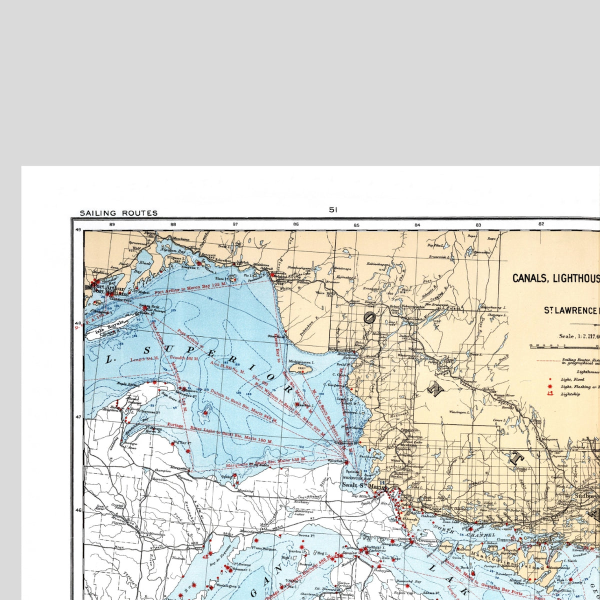 Sankt-Lorenz-Strom | Leuchttürme | Segelrouten | Kanada | Vintage Map