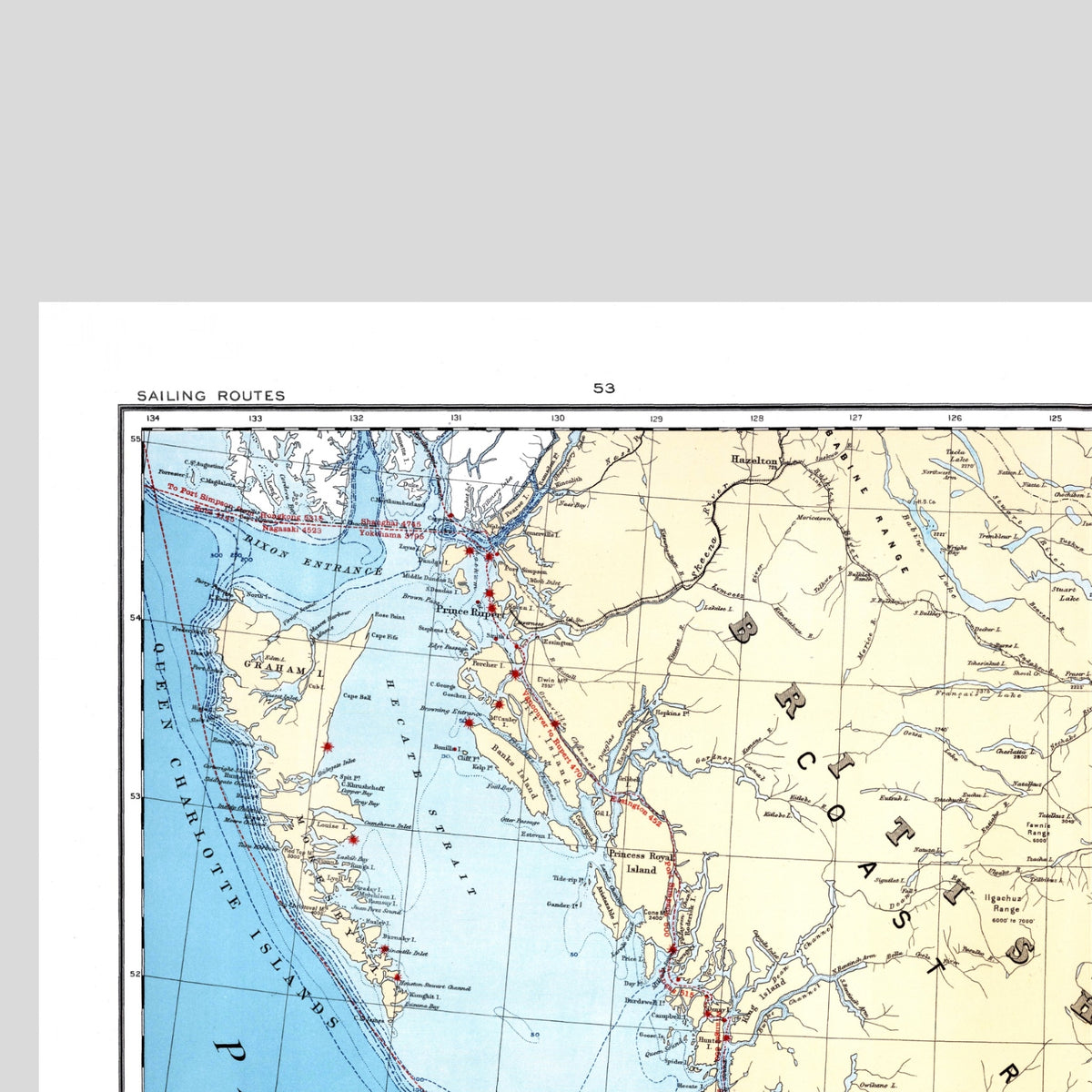 Pazifik | Leuchttürme | Segelrouten | Kanada | Vintage Map