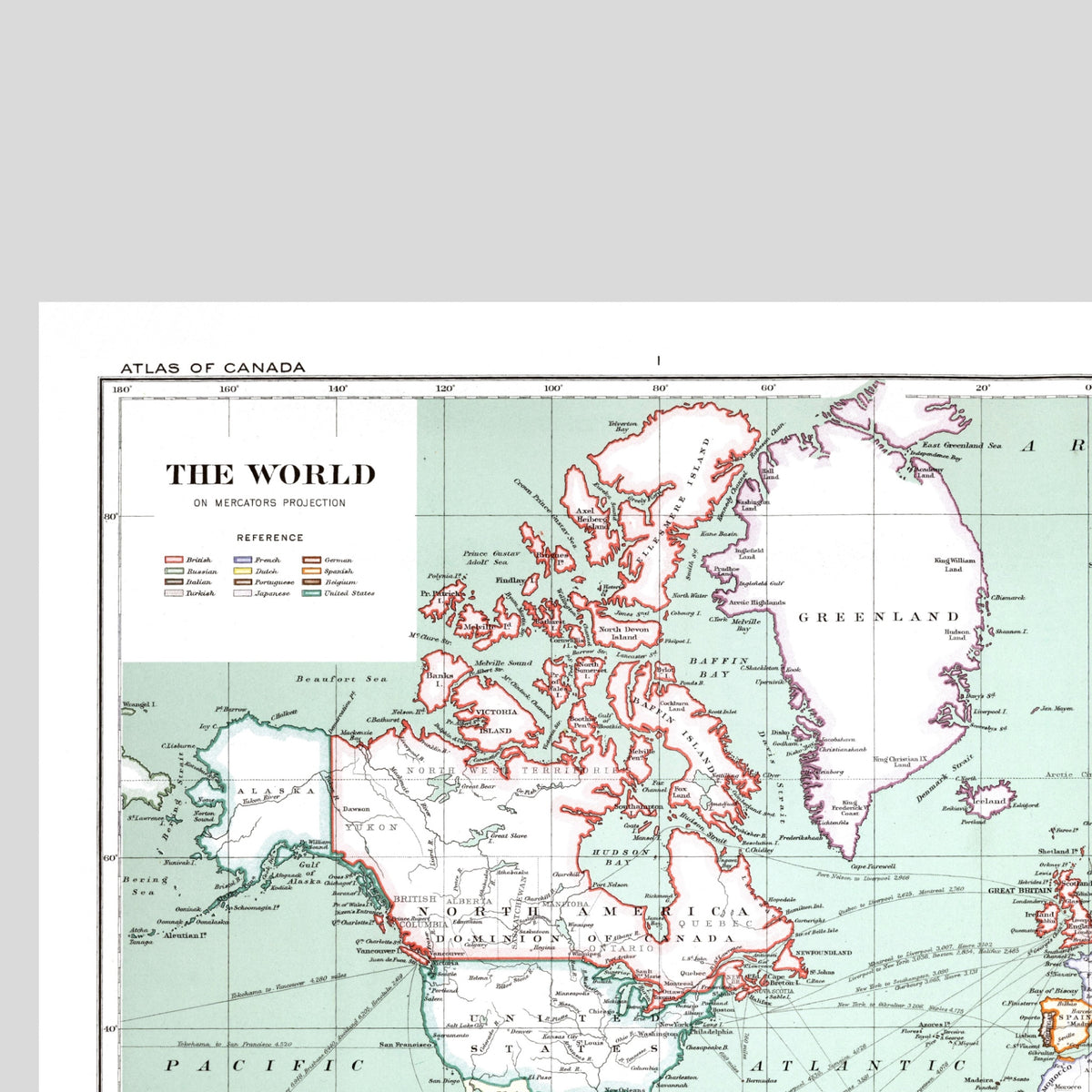 Weltkarte | Mercator-Projektion | 1915 | Vintage Map