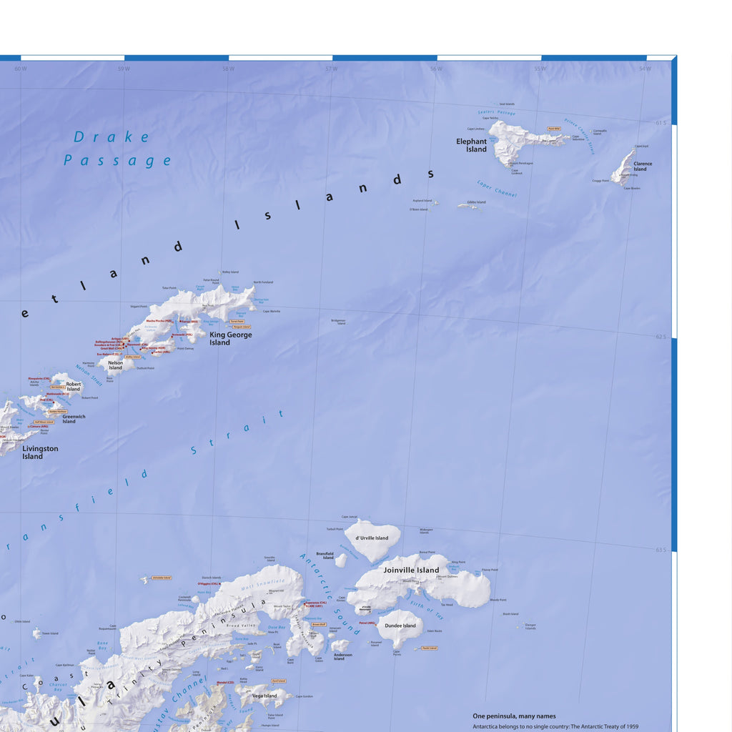 Mapa de la Antártida | Mapa mural físico de la península antártica