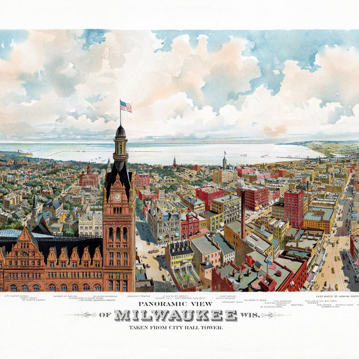 Milwaukee | Panorama-Karte | Vintage Map
