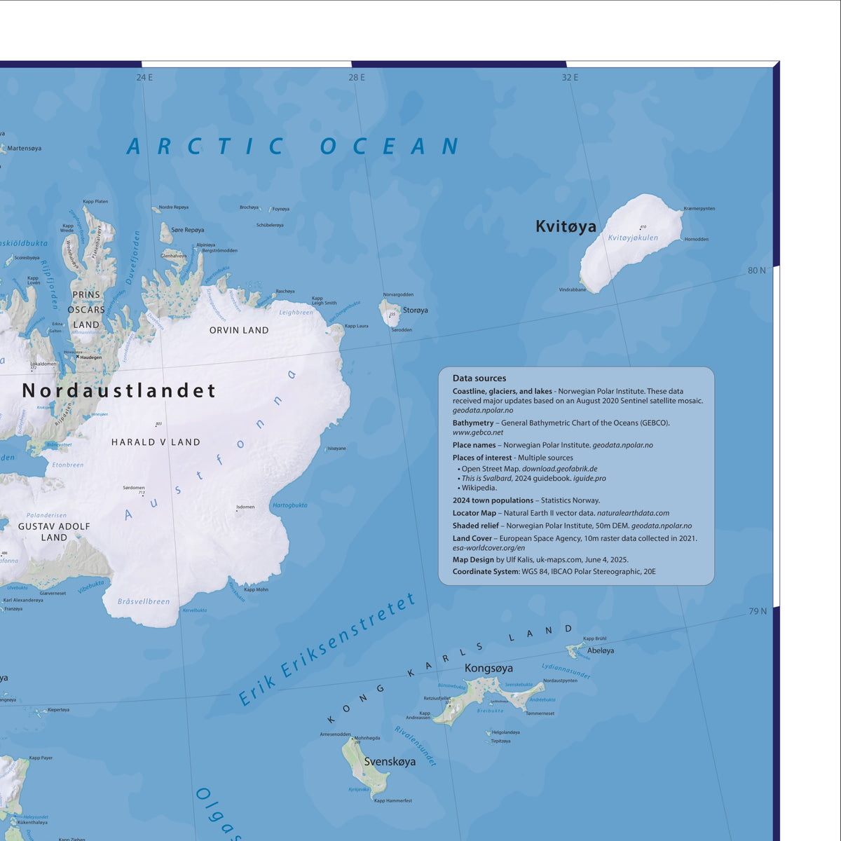 Svalbard-Karte | Spitzbergen Wandkarte mit Longyearbyen