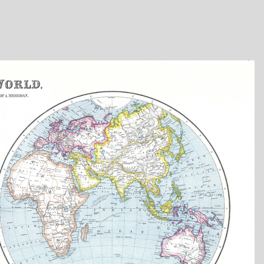 Mapa mundial al nivel de un meridiano | 1910) | Mapas mundiales antiguos