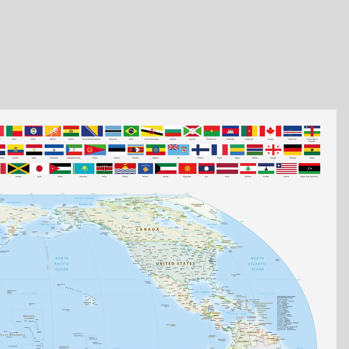 Weltkarte politisch | Meridian 150 Grad Ost | Australien | Ost-Asien | Sydney | Brisbane | Equal-Earth-Projektion