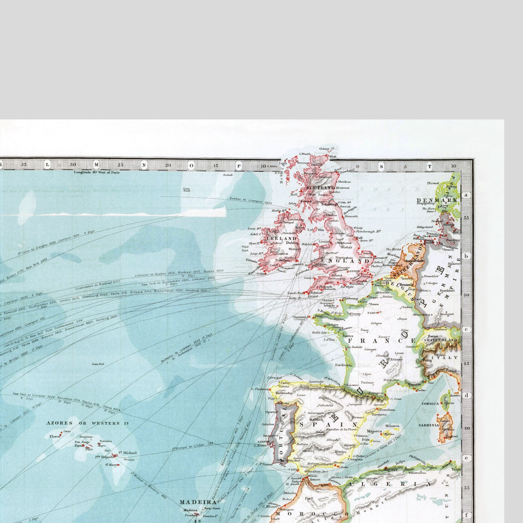 Nord-Atlantik | 1912 | Physische Karte mit Tiefseekonturen