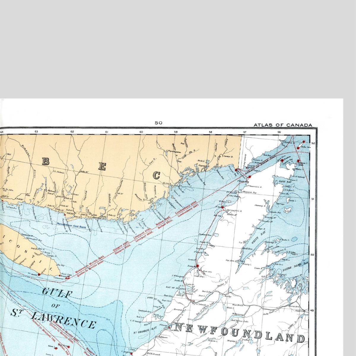 Atlantik | Leuchttürme | Segelrouten | Kanada | Vintage Map