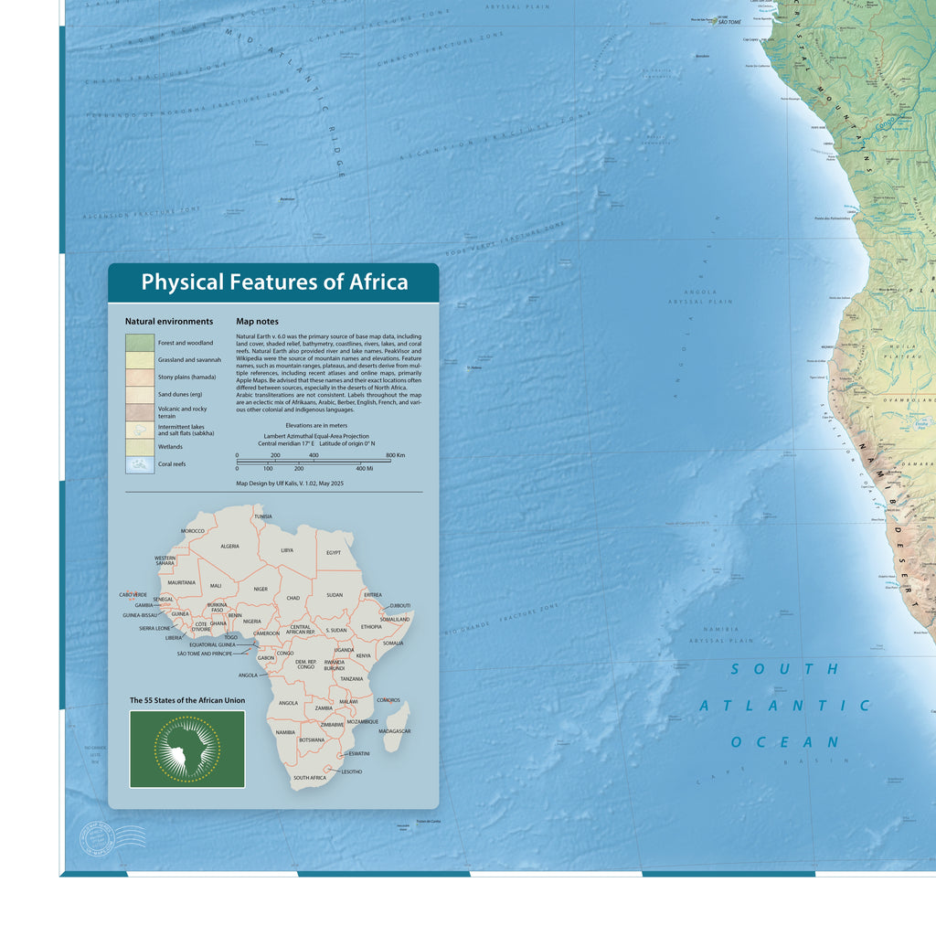 Afrika-Landkarte | 2025 | Physische Wandkarte des Kontinents