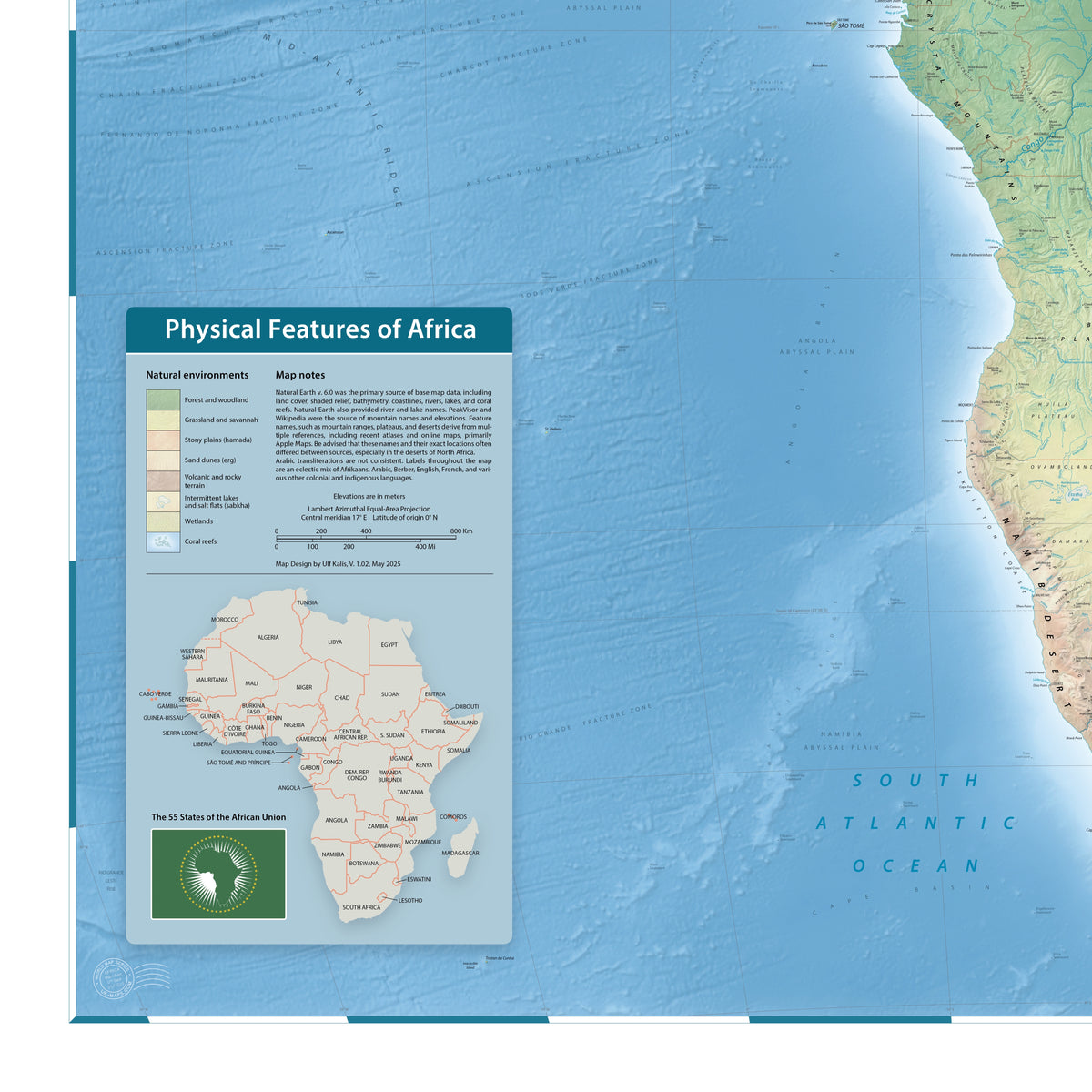 Afrika-Landkarte | 2025 | Physische Wandkarte des Kontinents