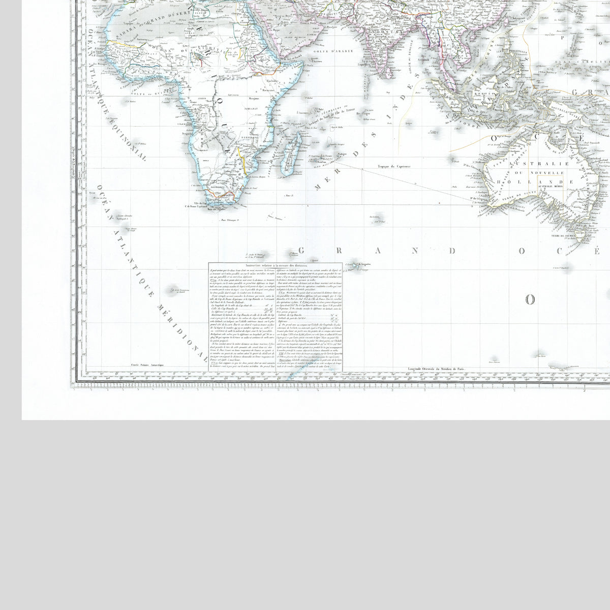 Weltkarte politisch | 1843 | Meridian 180 Grad Ost | Australien und Ost-Asien | Mercator-Projektion, Welt | Erde