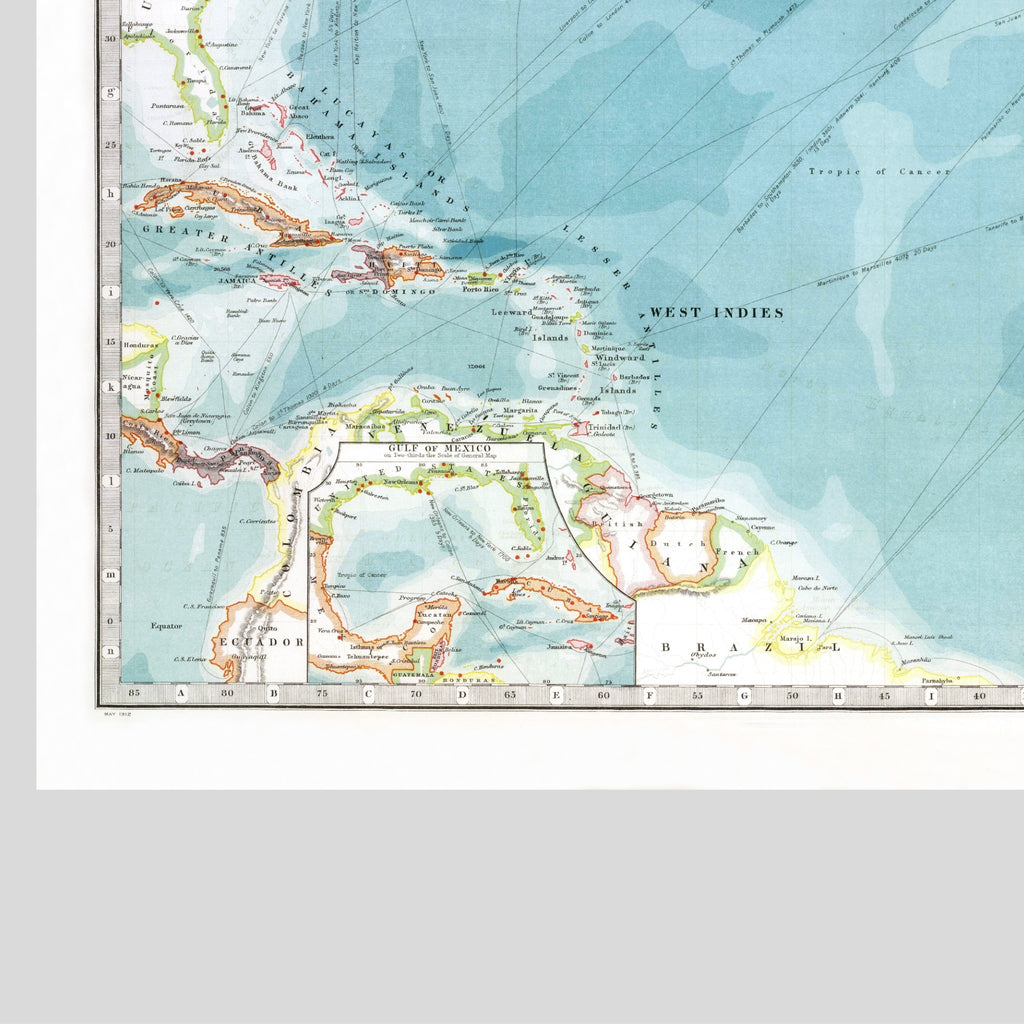 Nord-Atlantik | 1912 | Physische Karte mit Tiefseekonturen