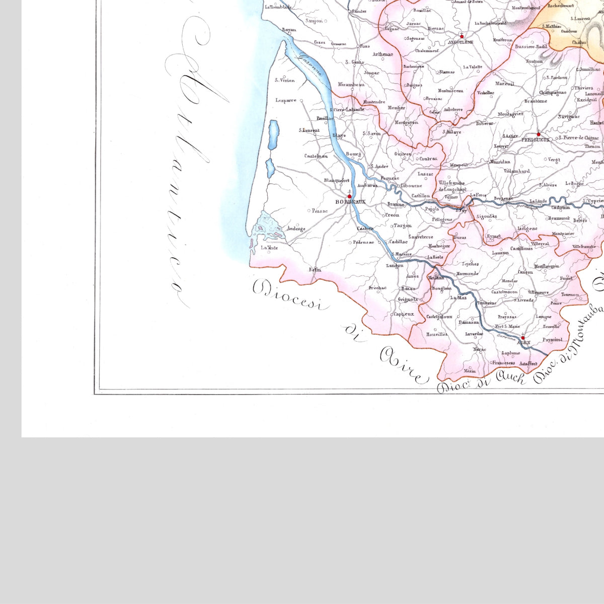 Kirchenatlas | Bordeaux | Bourges | Frankreich | Vintage Map
