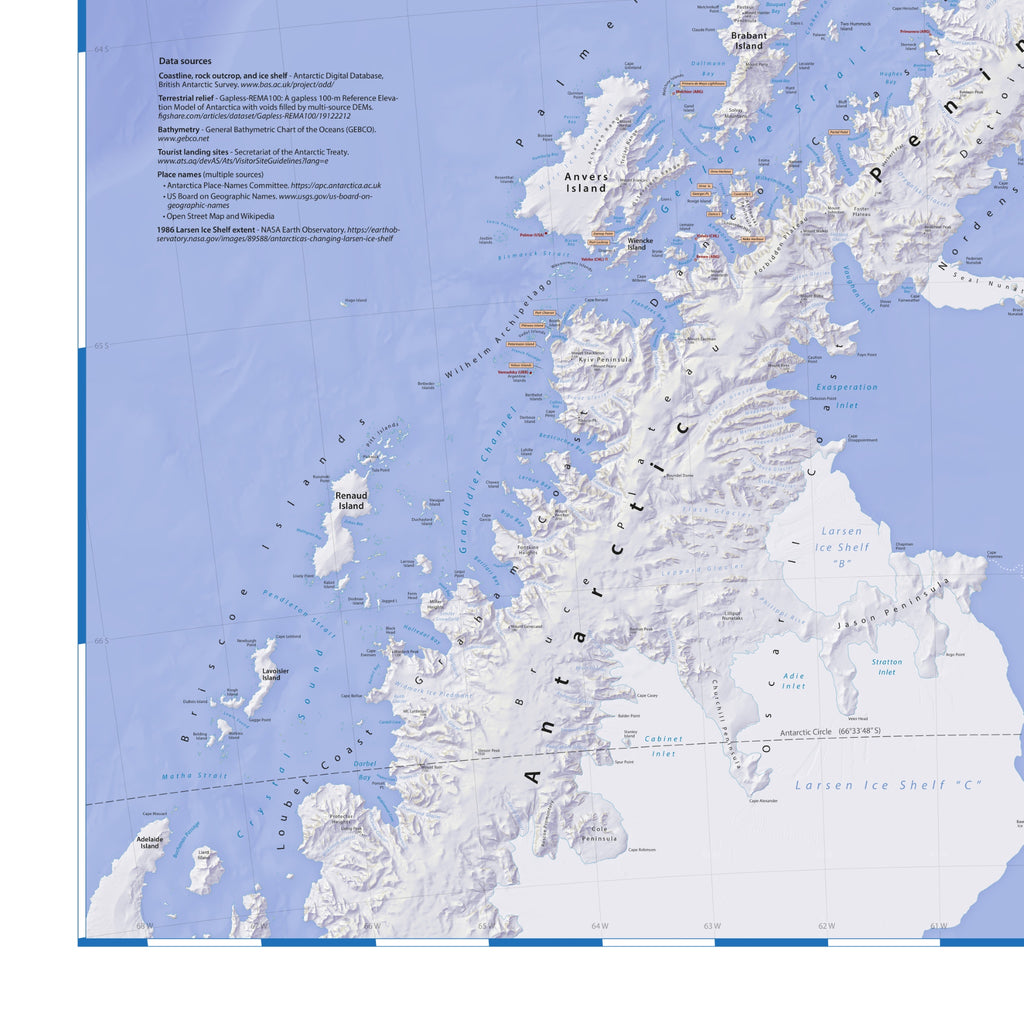 Mapa de la Antártida | Mapa mural físico de la península antártica