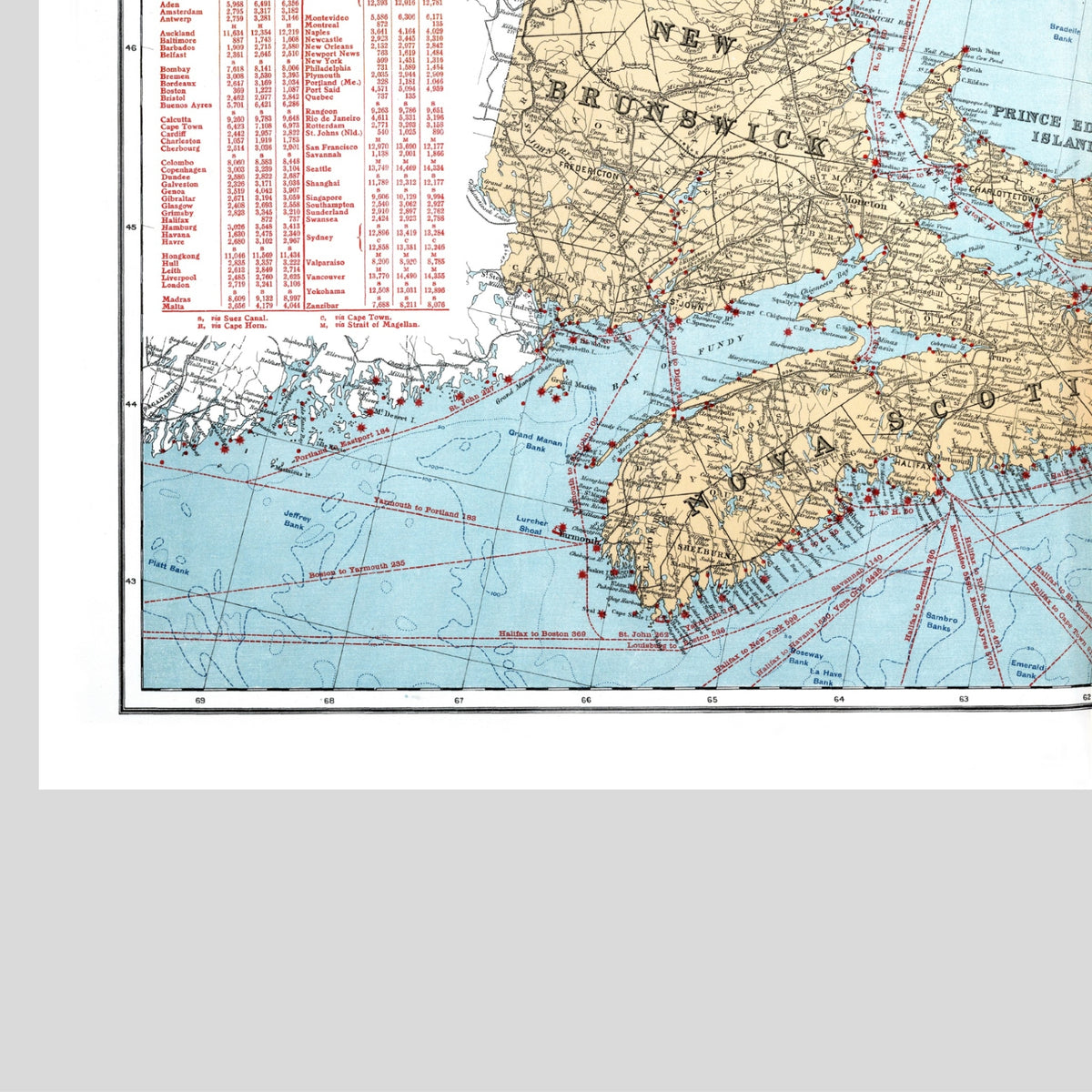 Atlantik | Leuchttürme | Segelrouten | Kanada | Vintage Map