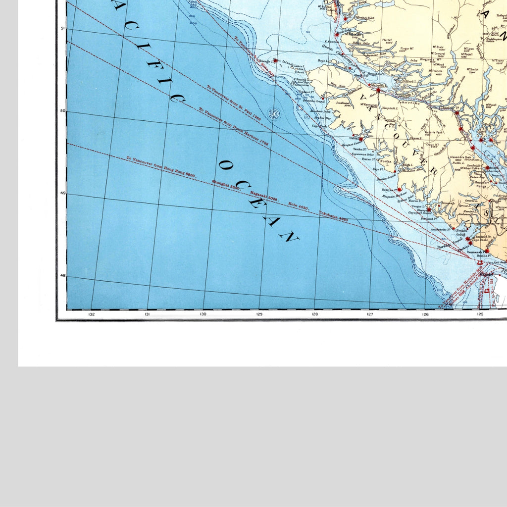 Pazifik | Leuchttürme | Segelrouten | Kanada | Vintage Map