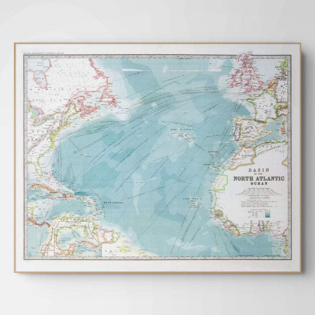 Nord-Atlantik | 1912 | Physische Karte mit Tiefseekonturen