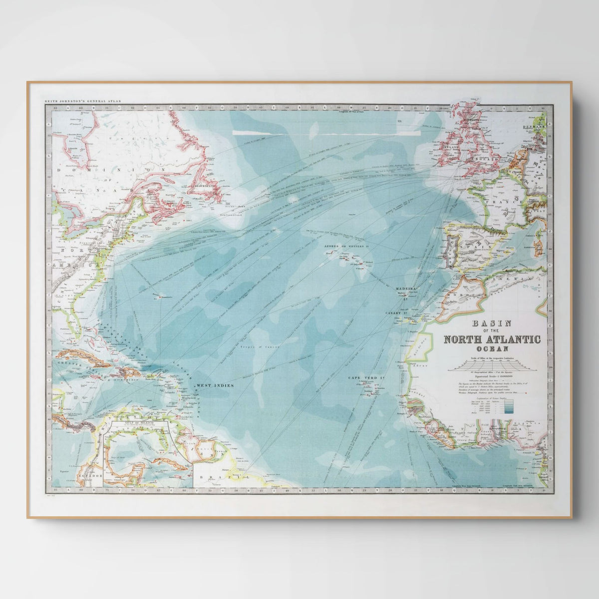 Nord-Atlantik | 1912 | Physische Karte mit Tiefseekonturen
