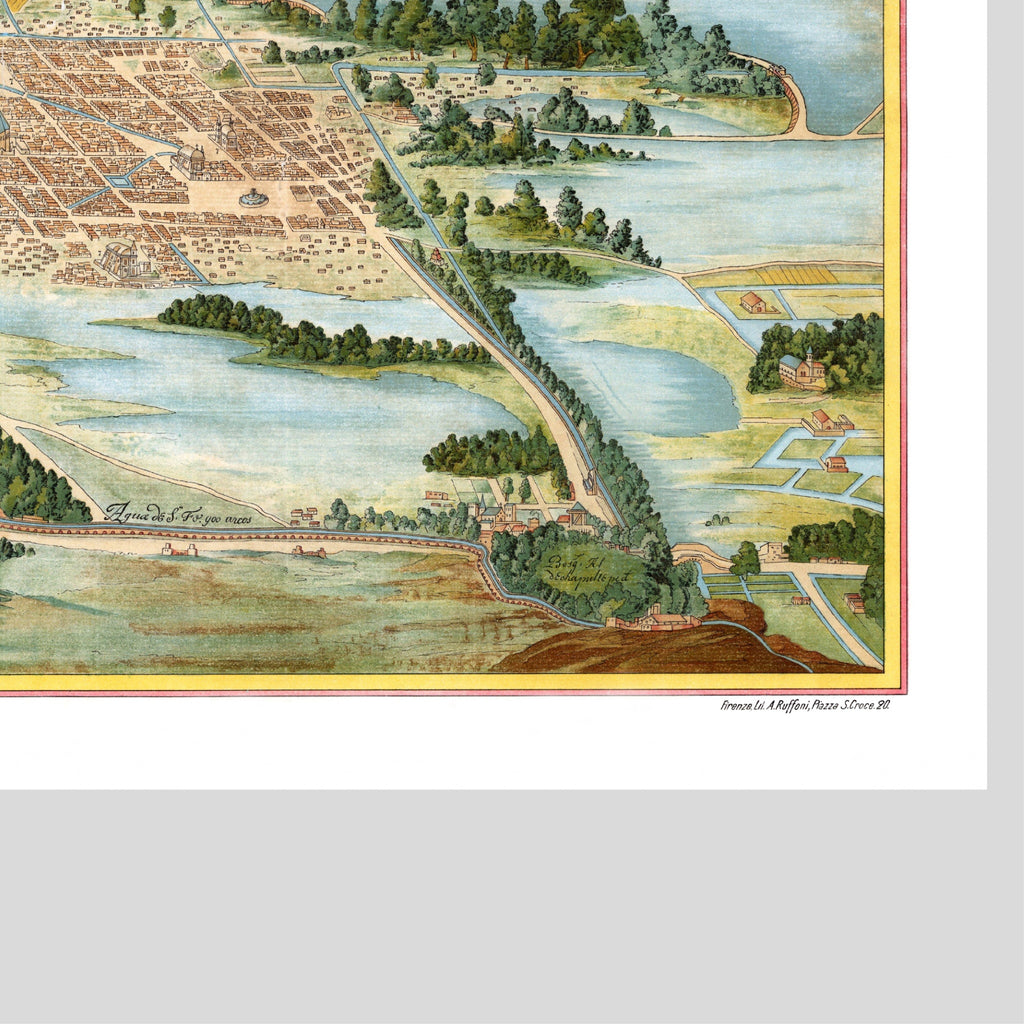 Mexico-City | Panorama-Karte | 1628 | Stadtplan | Vintage Map