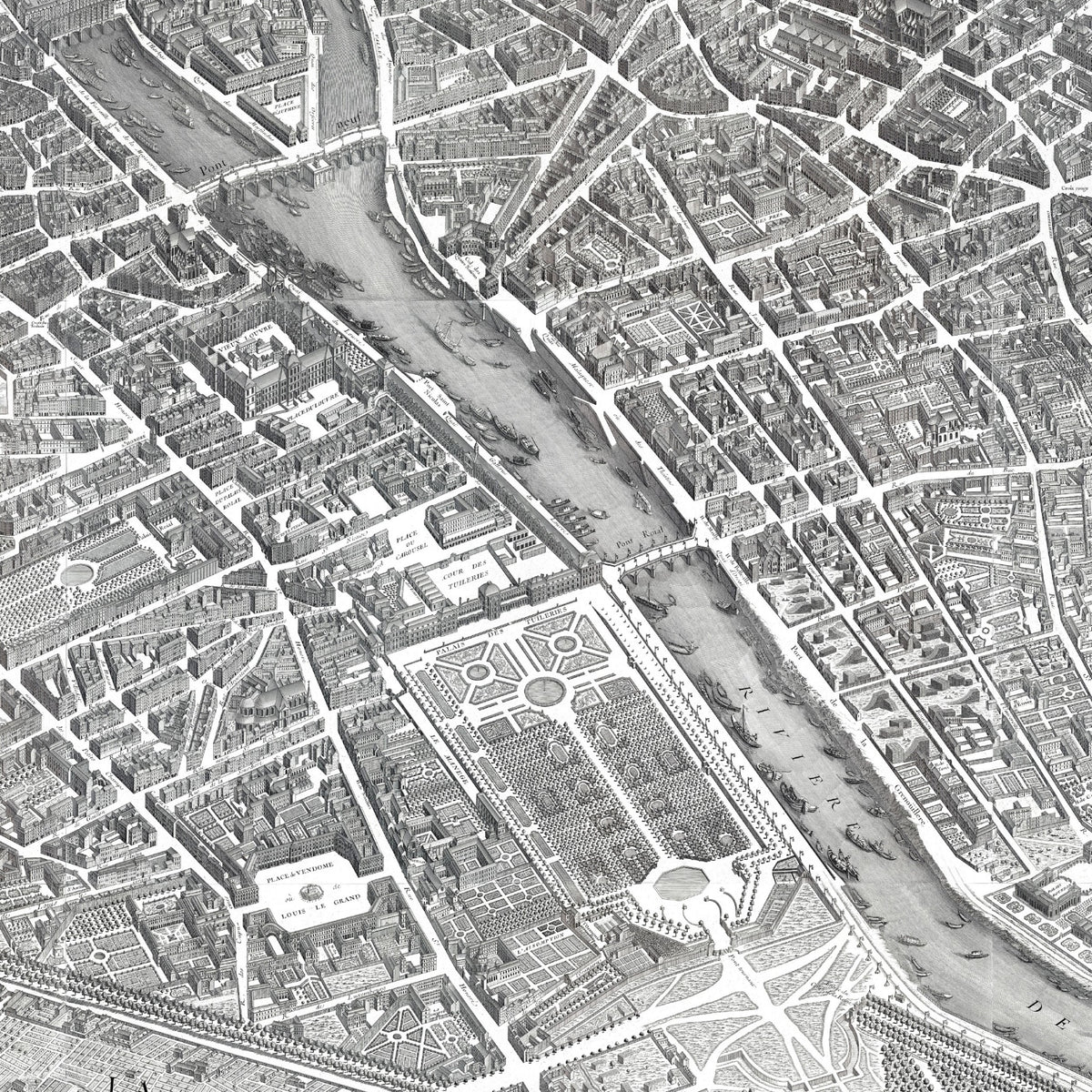 París | Mapa panorámico | 1739 | Mapa vintage