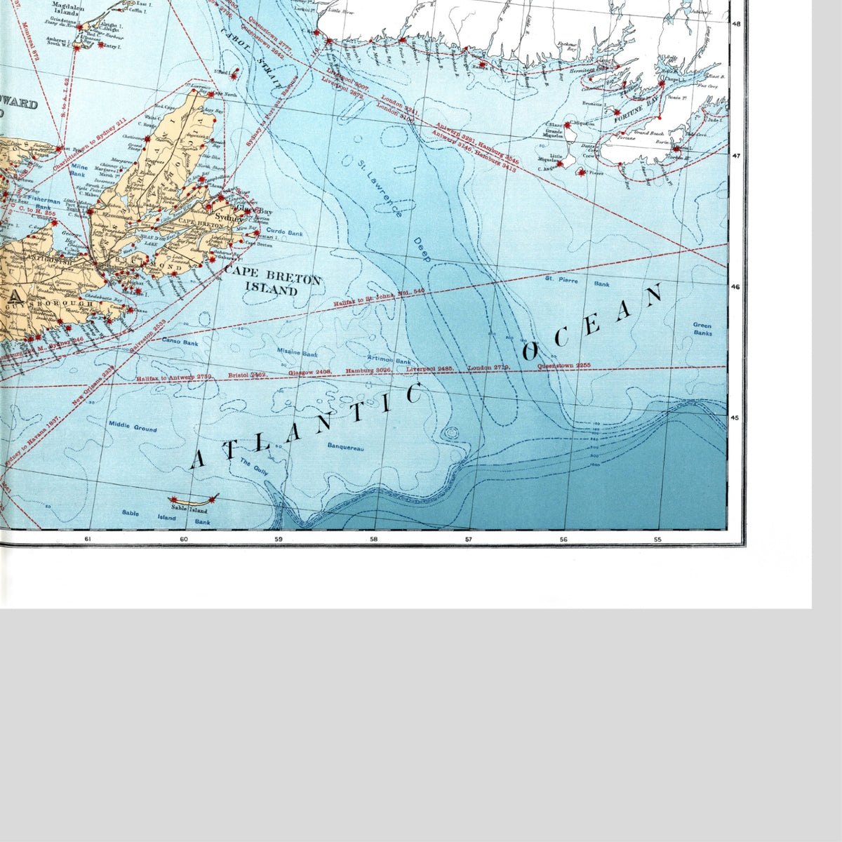 Atlantik | Leuchttürme | Segelrouten | Kanada | Vintage Map