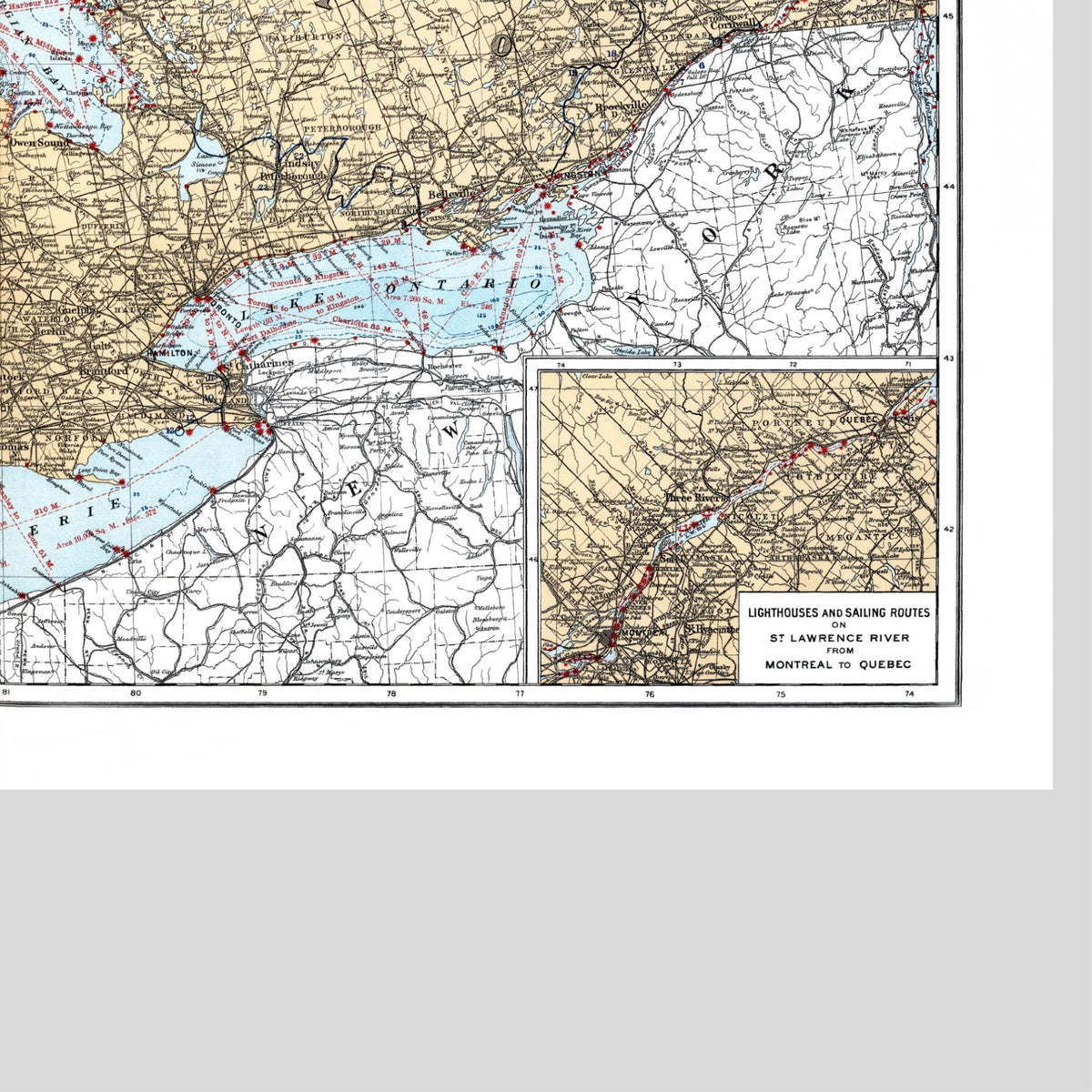 Sankt-Lorenz-Strom | Leuchttürme | Segelrouten | Kanada | Vintage Map