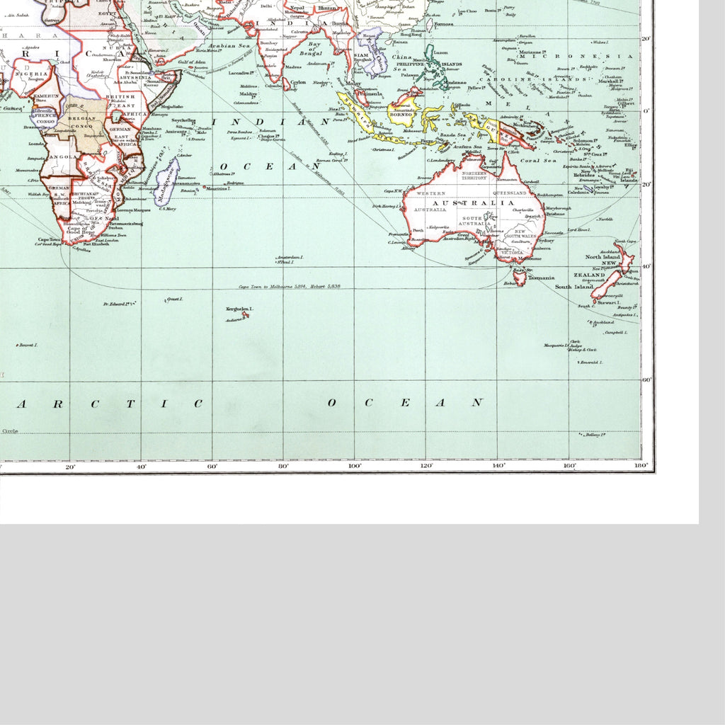 Weltkarte | Mercator-Projektion | 1915 | Vintage Map