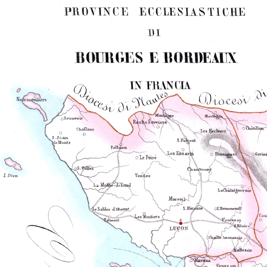 Kirchenatlas | Bordeaux | Bourges | Frankreich | Vintage Map