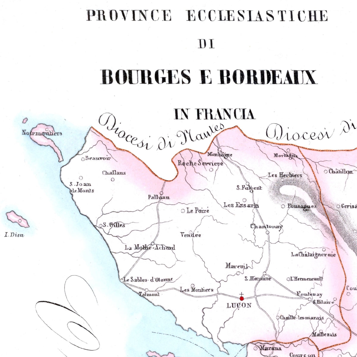 Kirchenatlas | Bordeaux | Bourges | Frankreich | Vintage Map