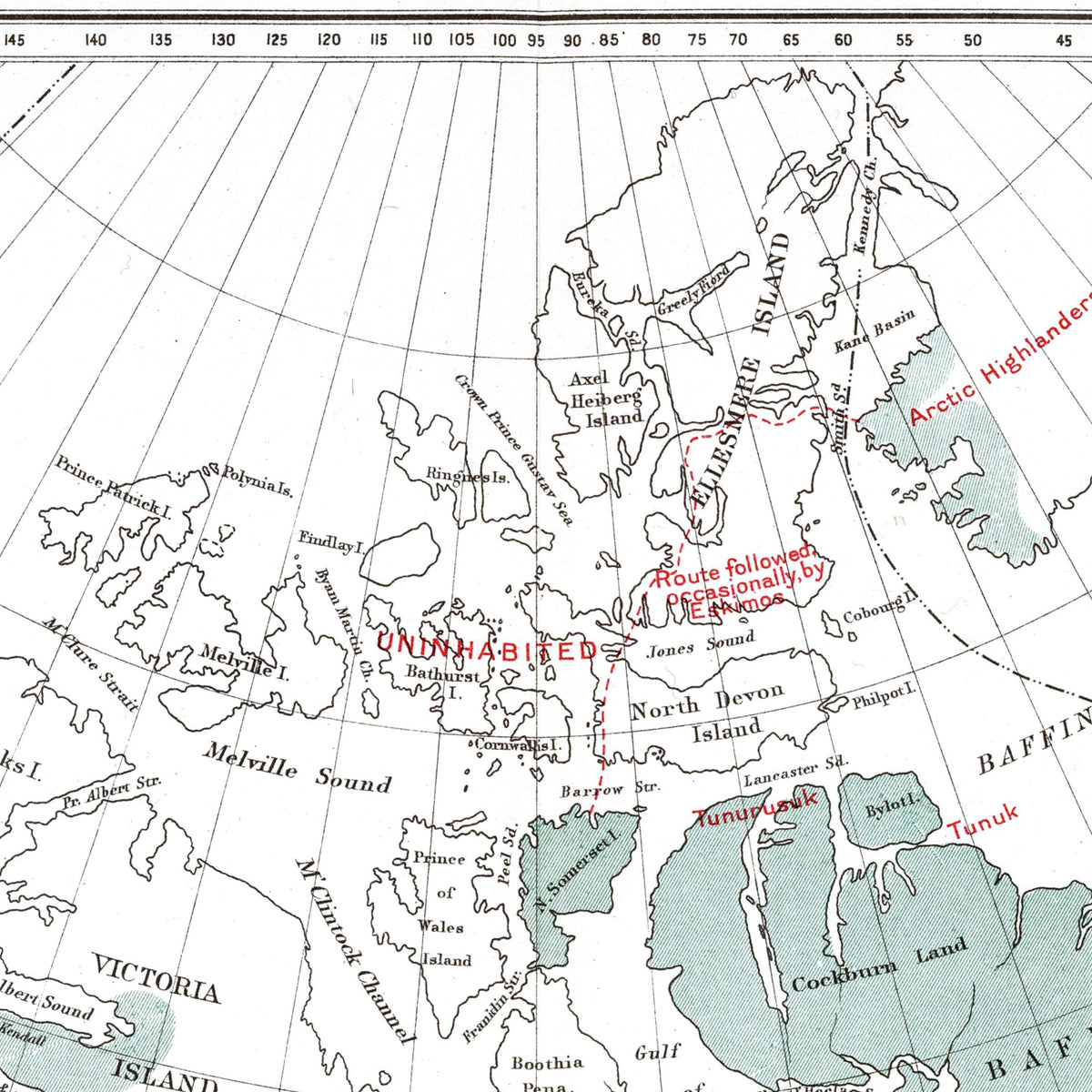 Ureinwohner Nordamerikas | Alaska | Grönland | Kanada | 1915 | Vintage Map
