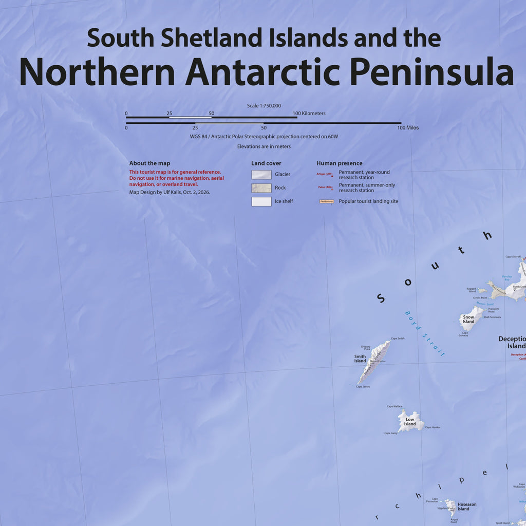 Mapa de la Antártida | Mapa mural físico de la península antártica