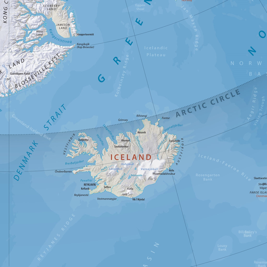 Arktis-Landkarte | Physische Wandkarte der Nordpolarregion