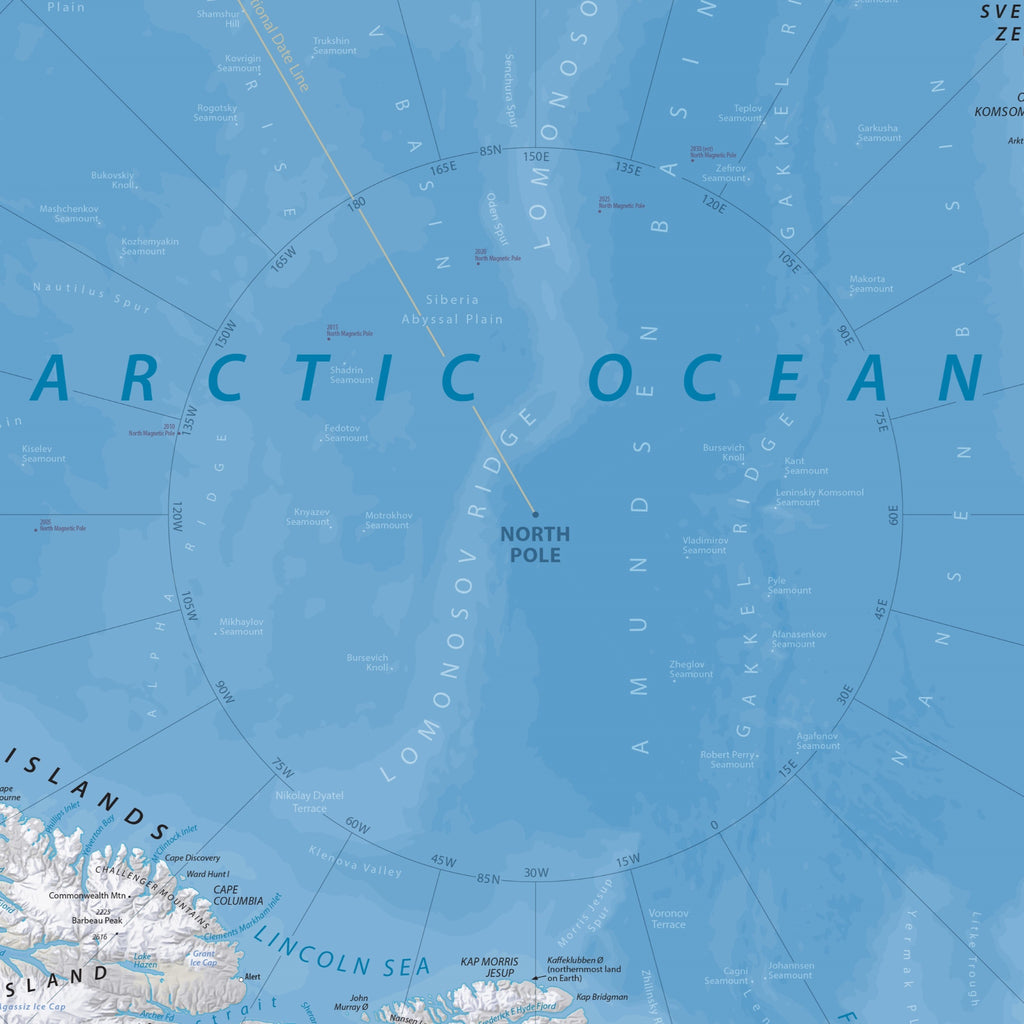 Arktis-Landkarte | Physische Wandkarte der Nordpolarregion