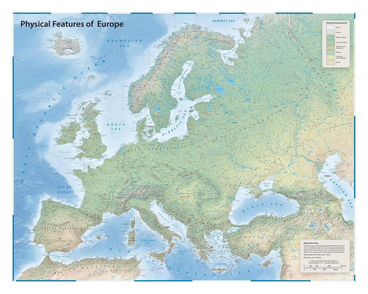 Europa-Karte | Physische Landkarte mit lokalen Ortsnamen