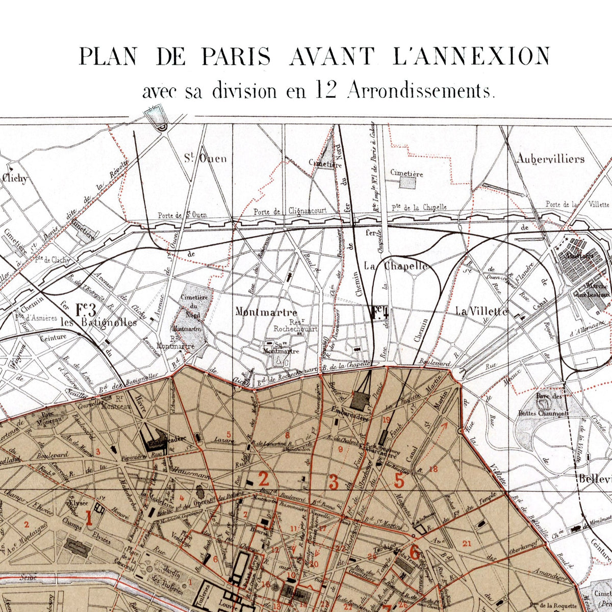 Haussmann | Paris | Paris avant l'annexion | Vintage Map