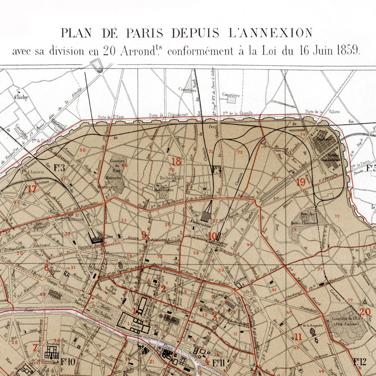 Haussmann | Paris | Paris depuis l'annexion | Vintage Map