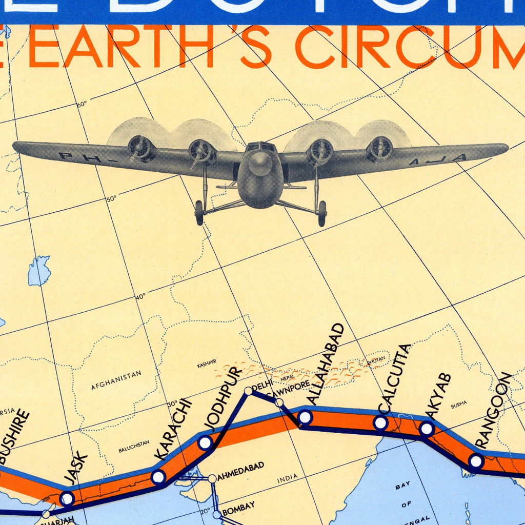 Luftfahrtplakat | Luftverkehrsrouten | Streckenkarte | 1934