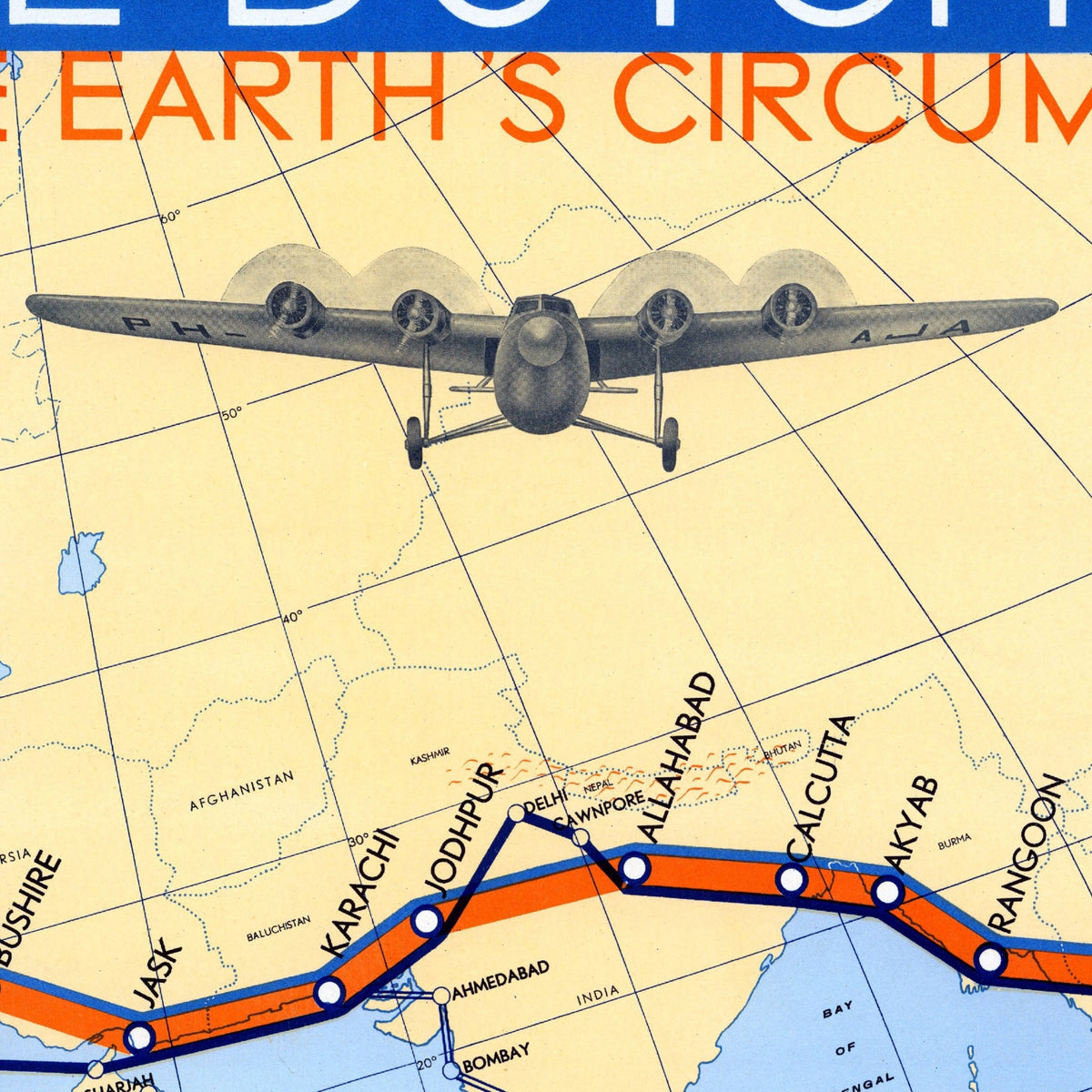 Luftfahrtplakat | Luftverkehrsrouten | Streckenkarte | 1934