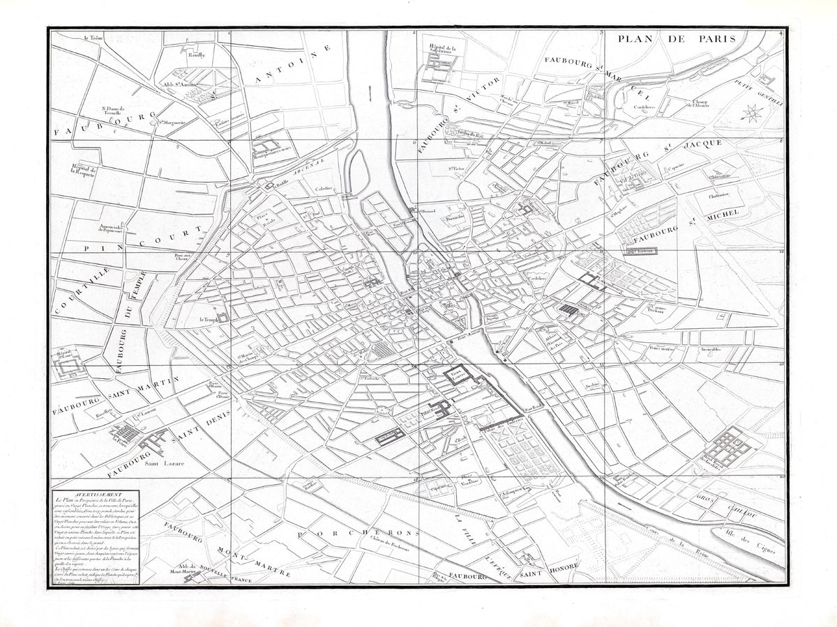 París | Mapa panorámico | 1739 | Mapa vintage