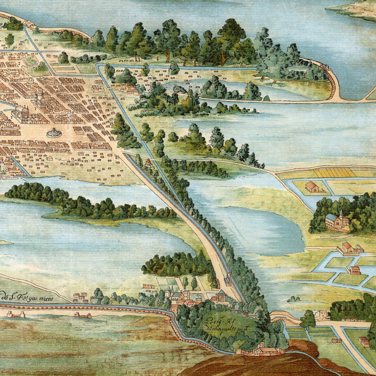 Mexico-City | Panorama-Karte | 1628 | Stadtplan | Vintage Map