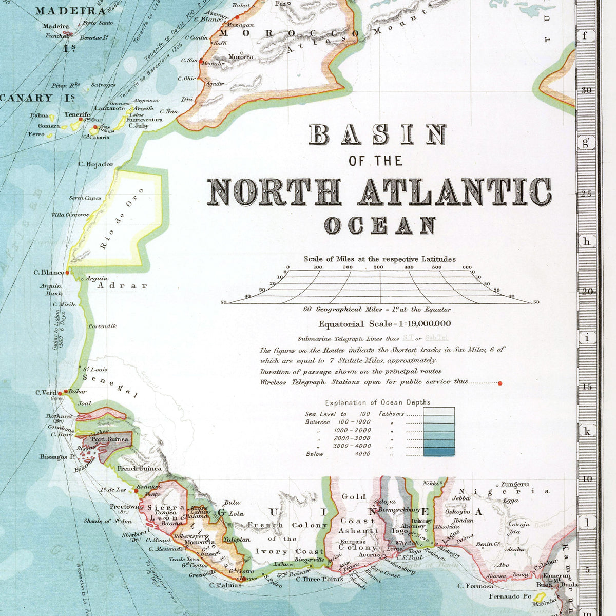 Nord-Atlantik | 1912 | Physische Karte mit Tiefseekonturen