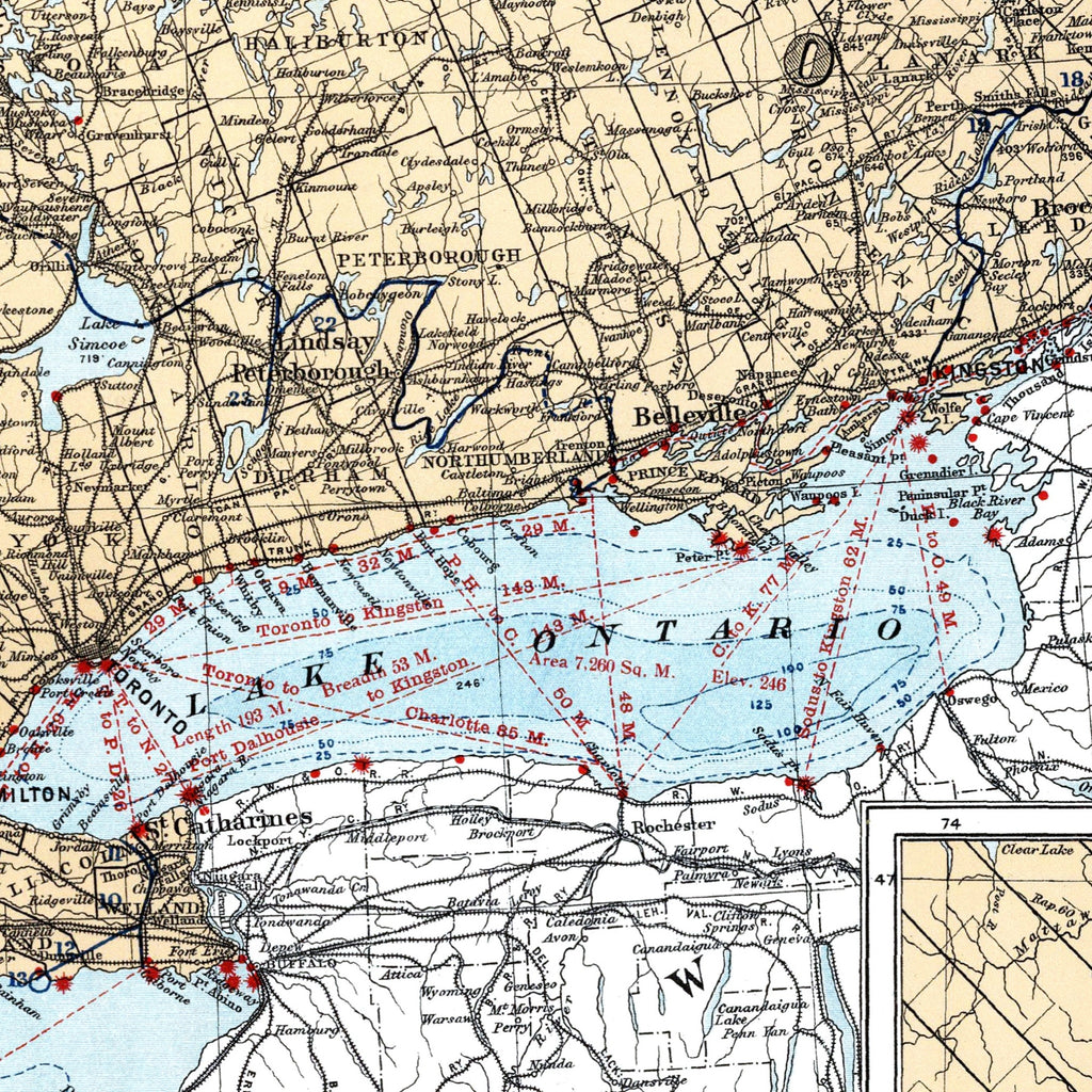 Sankt-Lorenz-Strom | Leuchttürme | Segelrouten | Kanada | Vintage Map