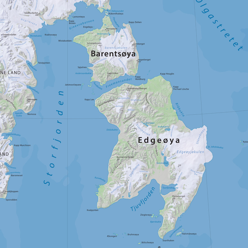 Svalbard-Karte | Spitzbergen Wandkarte mit Longyearbyen