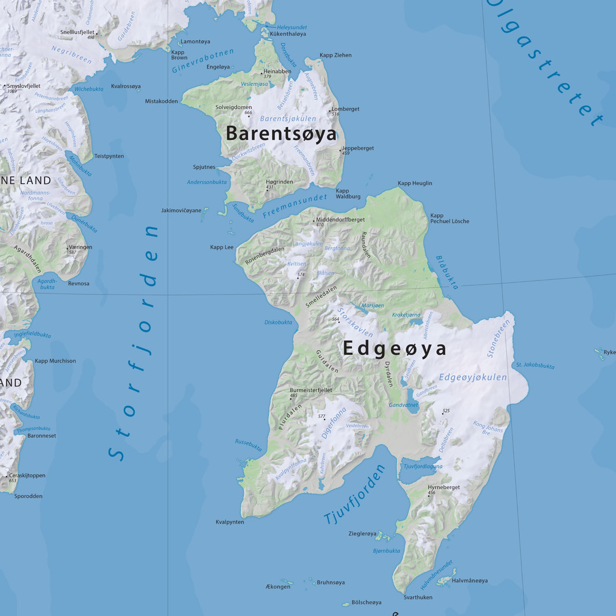 Svalbard-Karte | Spitzbergen Wandkarte mit Longyearbyen