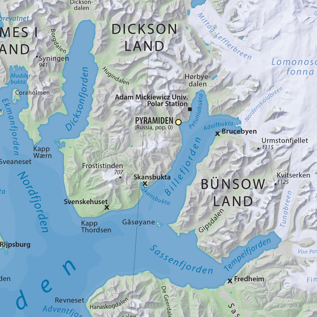Svalbard-Karte | Spitzbergen Wandkarte mit Longyearbyen
